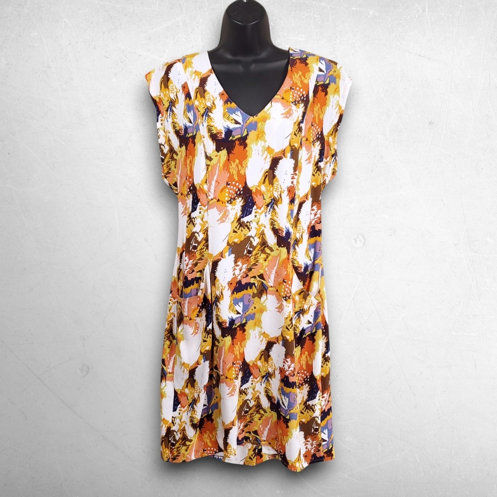 Maple Era Plumes V-Neck Dress Women 6 Multicolor Boho Art To Wear Anthropologie